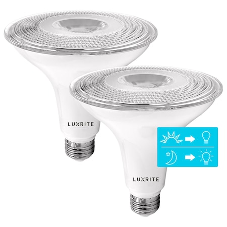 Luxrite PAR38 LED Dusk to Dawn Light Bulbs 15W (90W Equivalent) 1250LM 3000K Soft White E26 Base 2-Pack LR31631-2PK